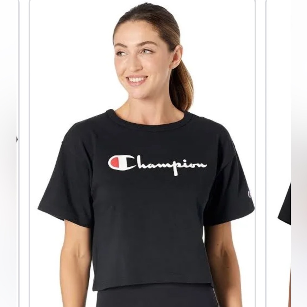Oversized Champion Black Logo Crop Top, NWOT